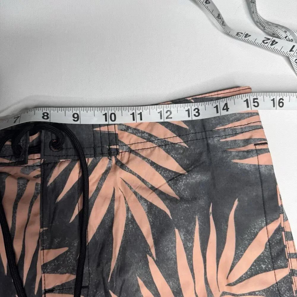 American Eagle Board Shorts Mens 30 Black Pink Palm Print Swim Trunks Beach